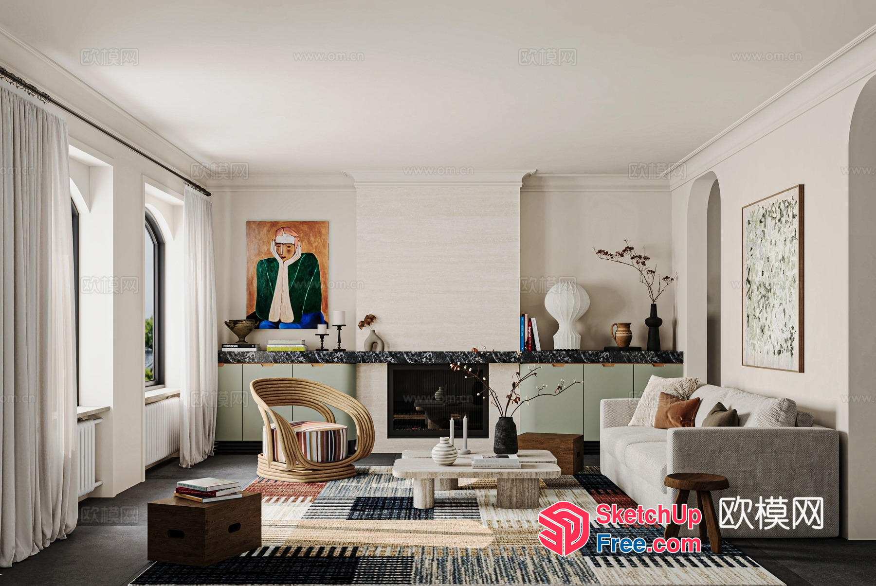 Modern Living Room With Unique Artistic Elements 3D SketchUp File