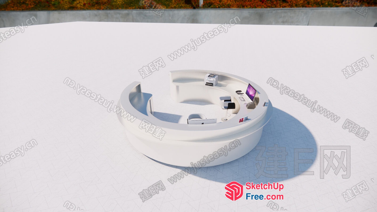 White Circular Office Space 3D SketchUp File