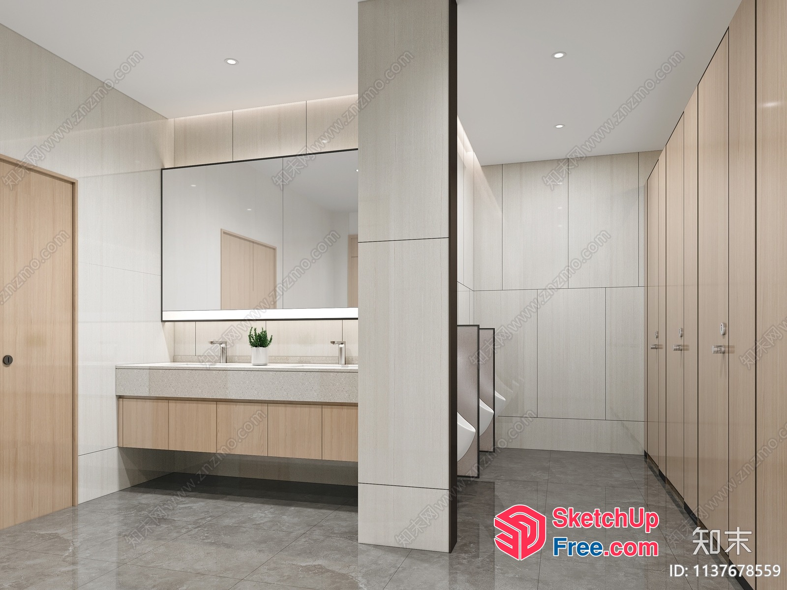 Modern Bathroom Interior With Neutral Color Scheme And Natural Materials 3D SketchUp File