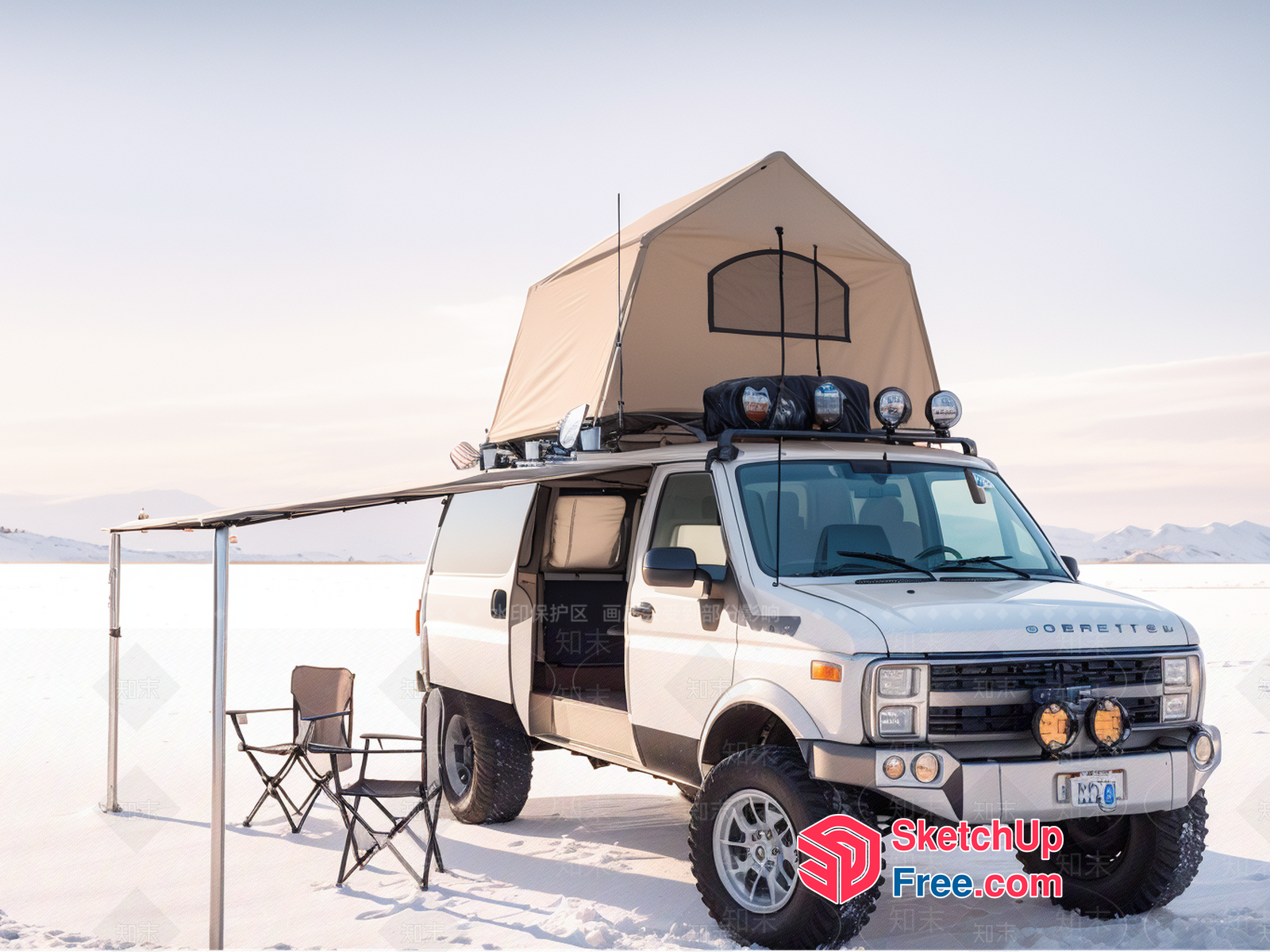 Off-Road Camping Van With Pop-Up Roof 3D SketchUp File