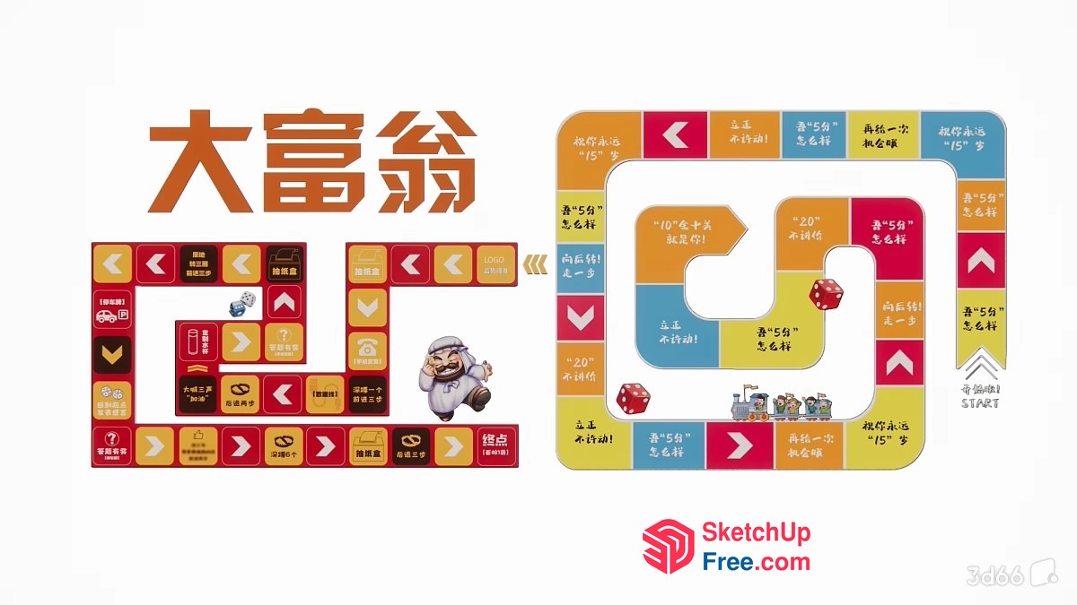 Chinese-Style Game Board With Colorful Tiles And Characters 3D SketchUp File