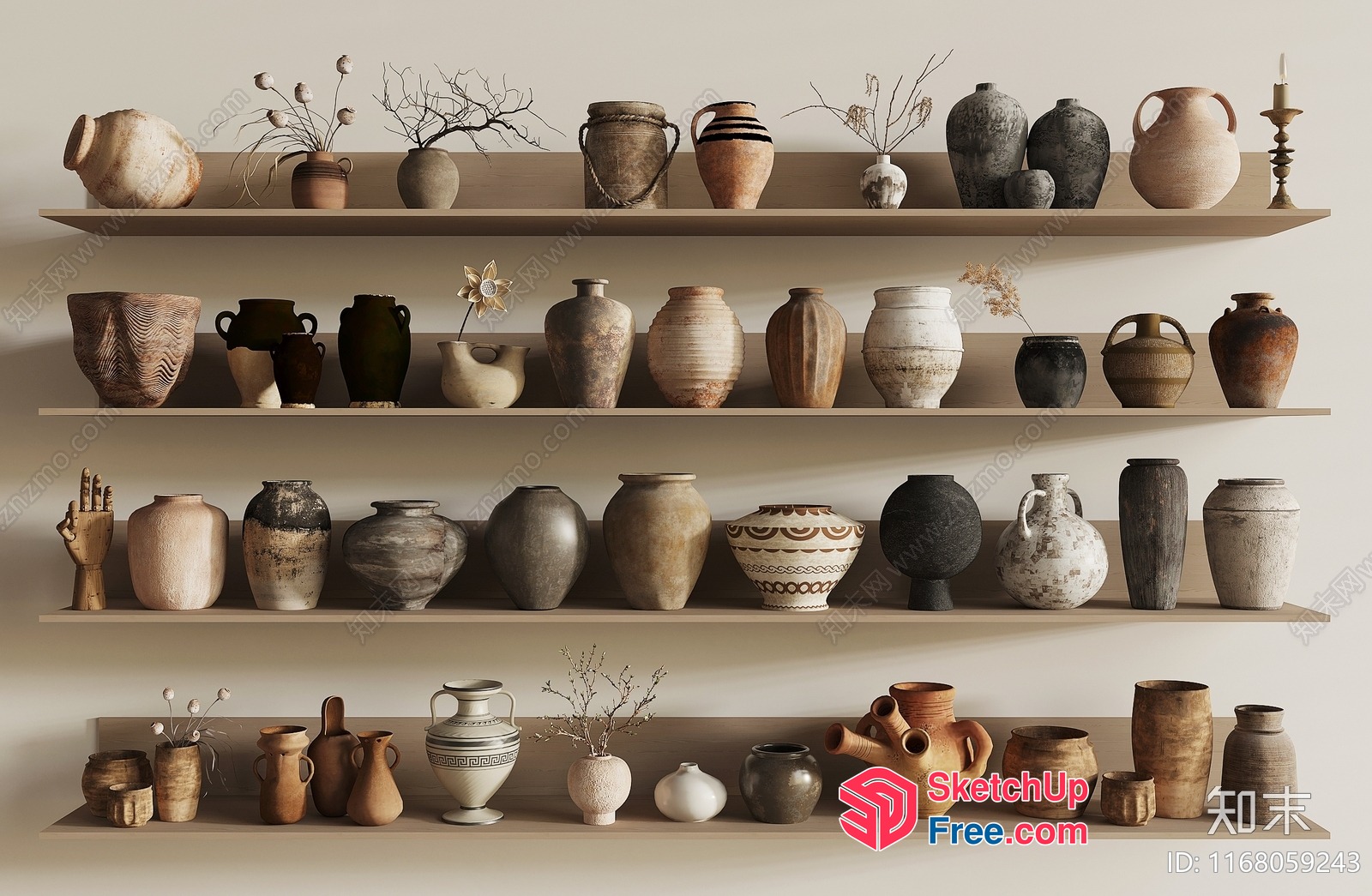 Elegant Display Of Ancient Pottery Pieces 3D SketchUp File