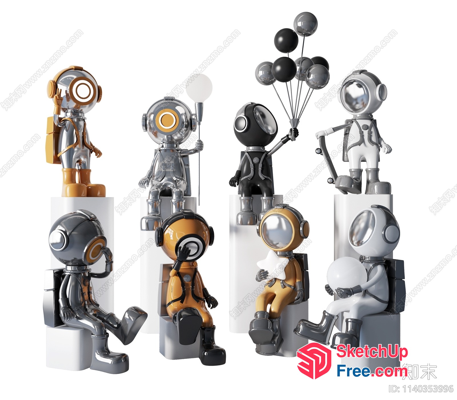 Astronaut Figurines In Various Poses 3D SketchUp File
