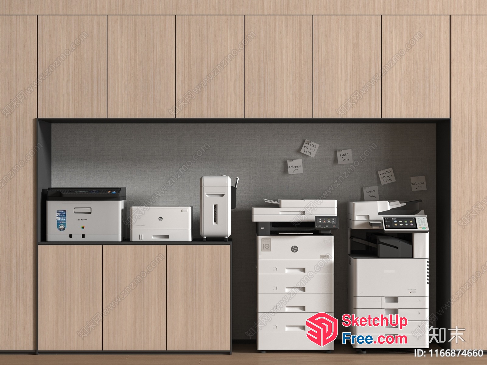 Office Furniture With Various Printers 3D SketchUp File