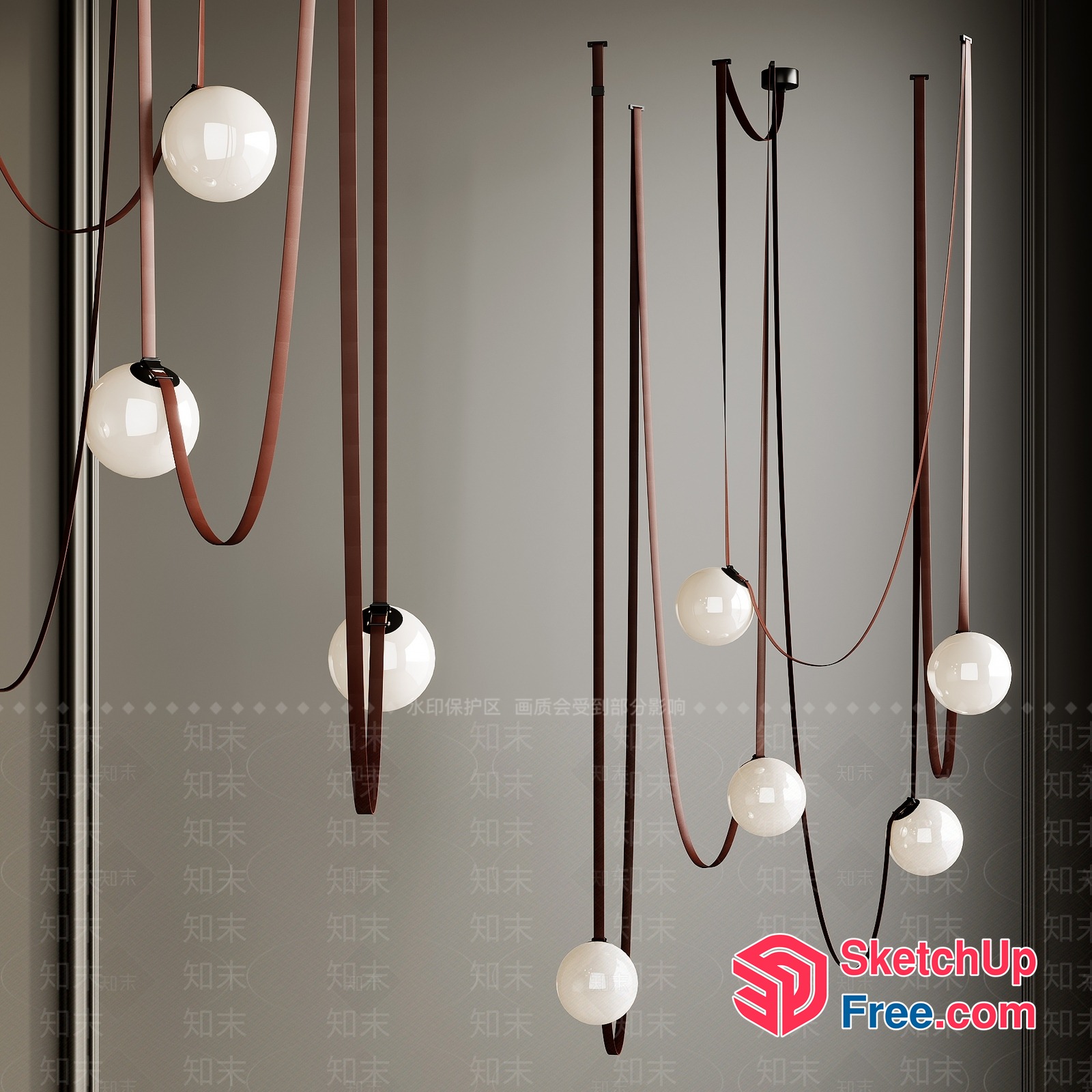 Suspended Light Fixtures With Curved Brown And White Accents 3D SketchUp File