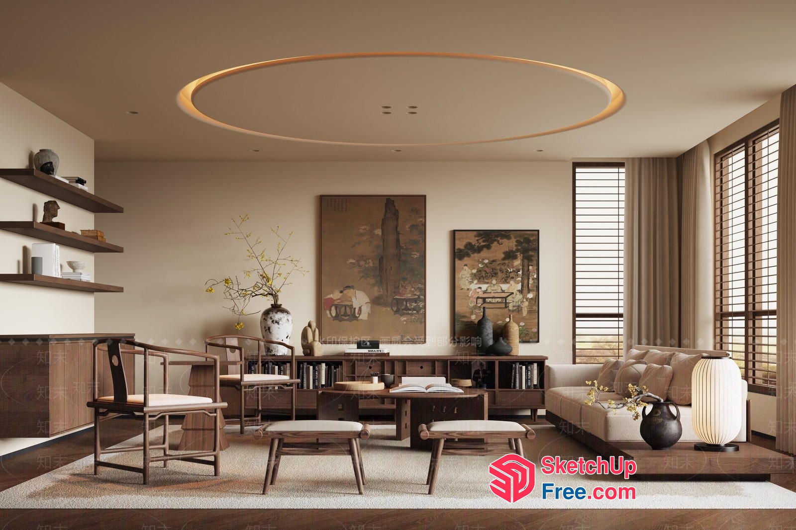 Elegant Japanese-Inspired Living Room 3D SketchUp File
