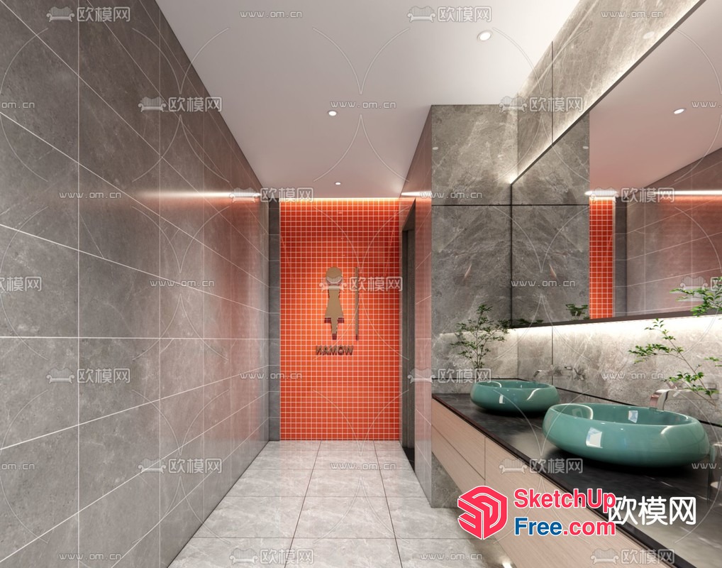 Modern Bathroom Interior With Orange Tile Accent 3D SketchUp File