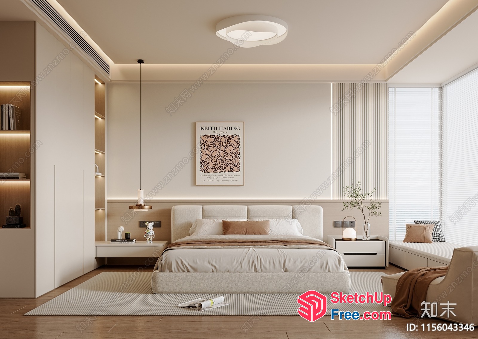 Minimalist Style Bedroom With Creamy White Furniture 3D SketchUp File