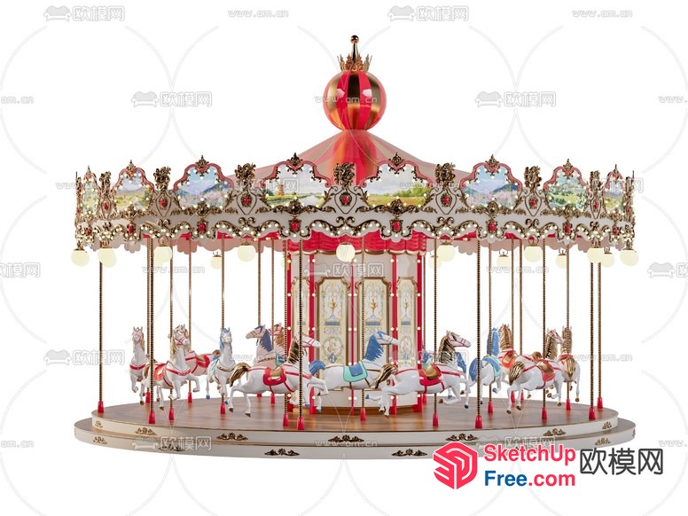 Colorful Carousel With Ornate Details 3D SketchUp File