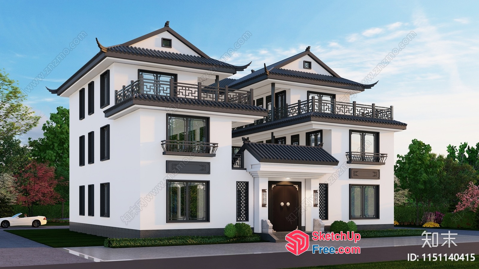 Modern Asian-Inspired White House With Black Accents 3D SketchUp File