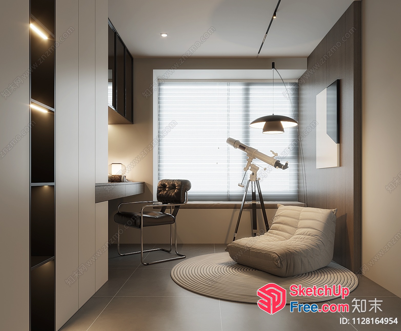 Modern Minimalist Study Room With Telescope 3D SketchUp File
