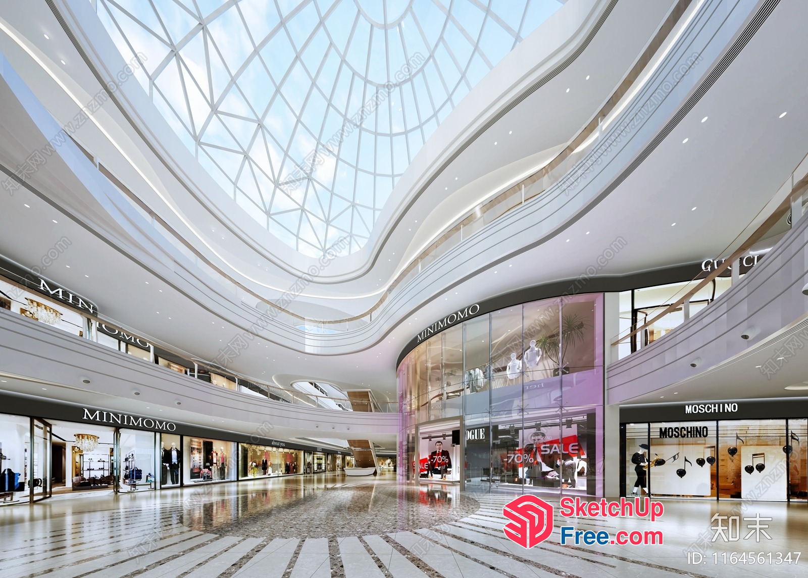Modern Shopping Mall Interior With Glass Curtain Wall 3D SketchUp File