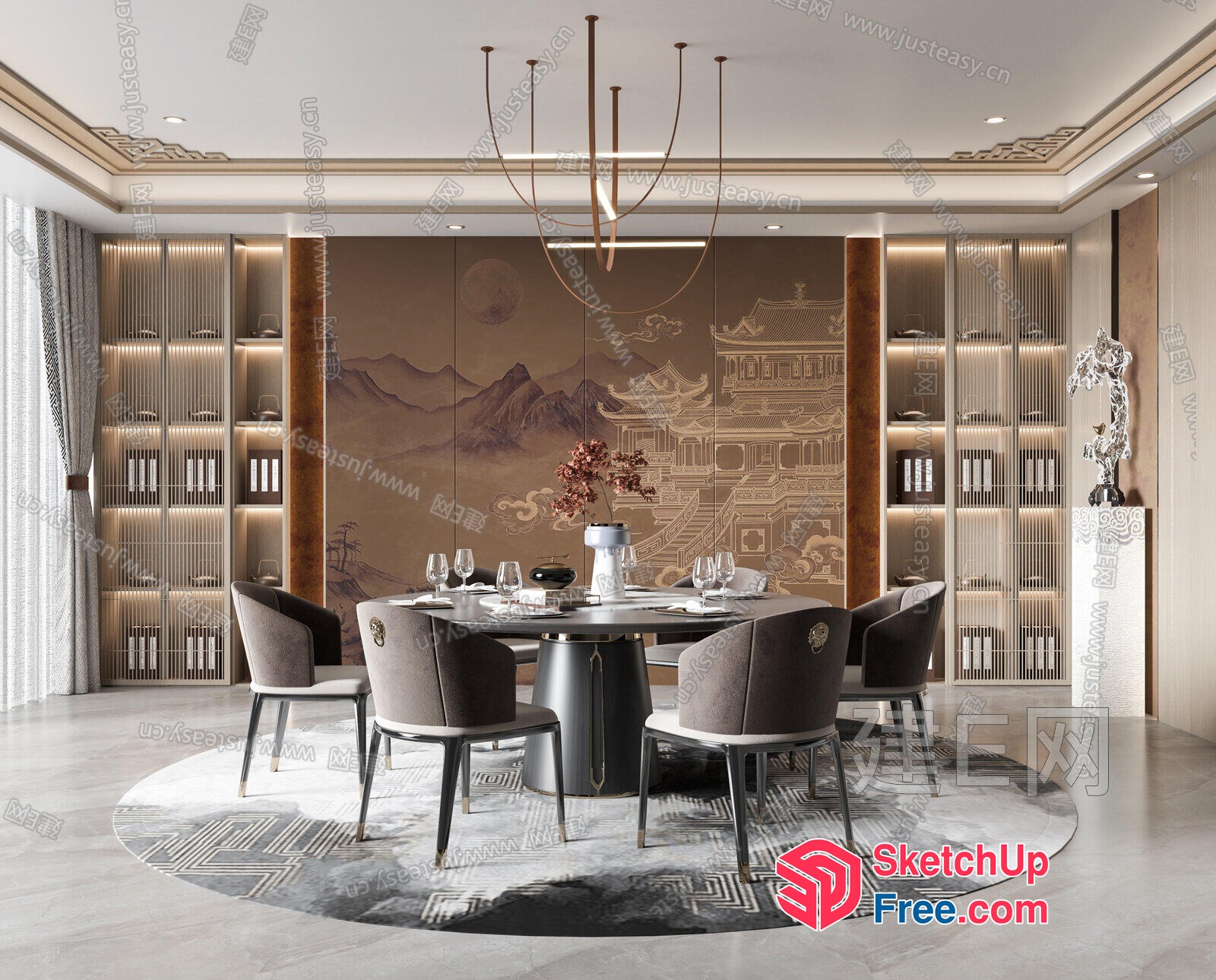 Elegant Asian-Inspired Dining Room 3D SketchUp File