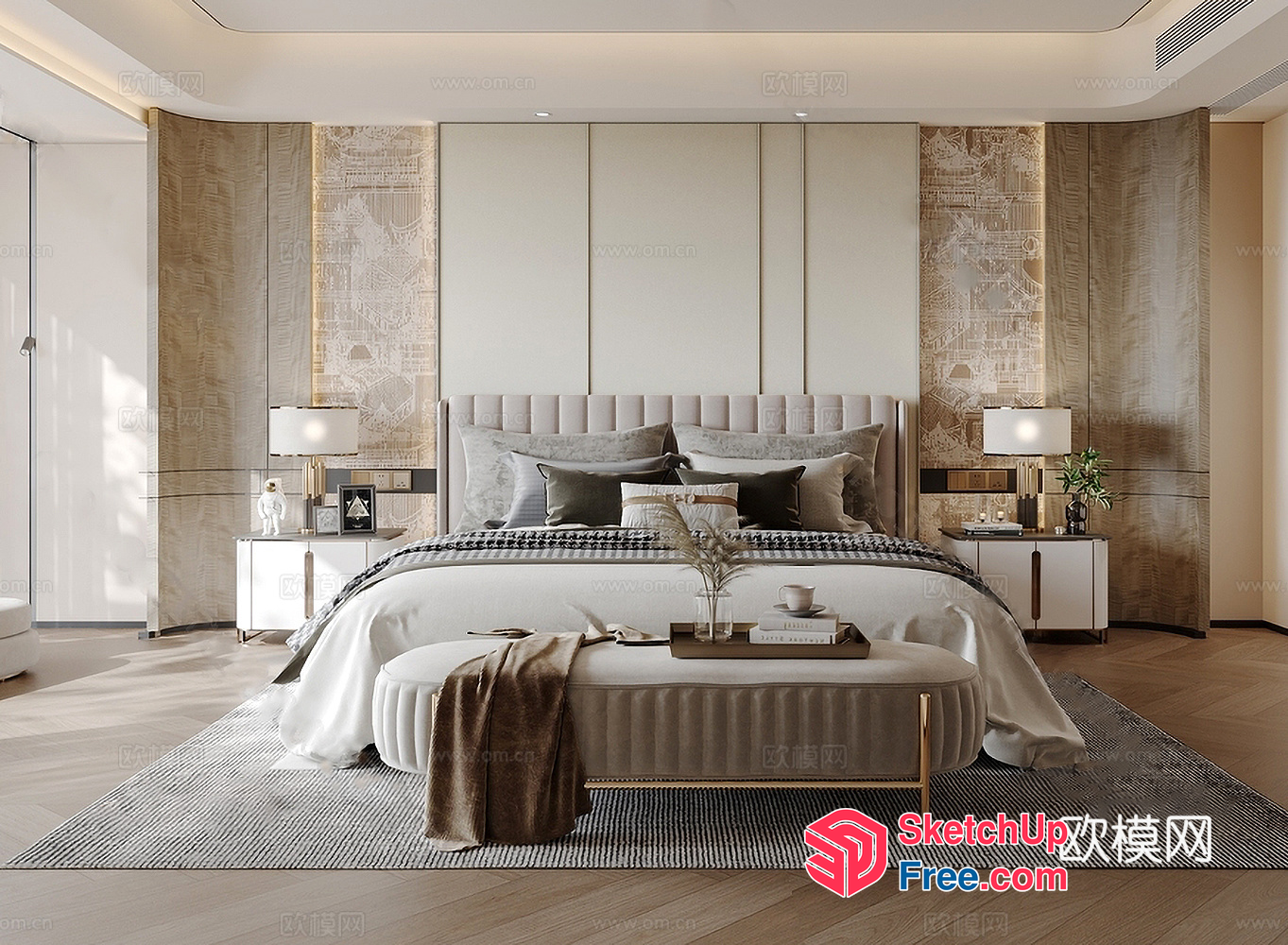 Modern Luxury Bedroom With Elegant Bed And Dressing Table 3D SketchUp File