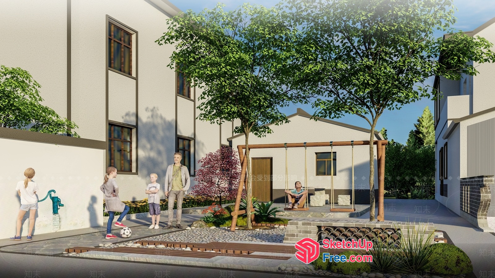 Family Gathering In A Serene Courtyard 3D SketchUp File