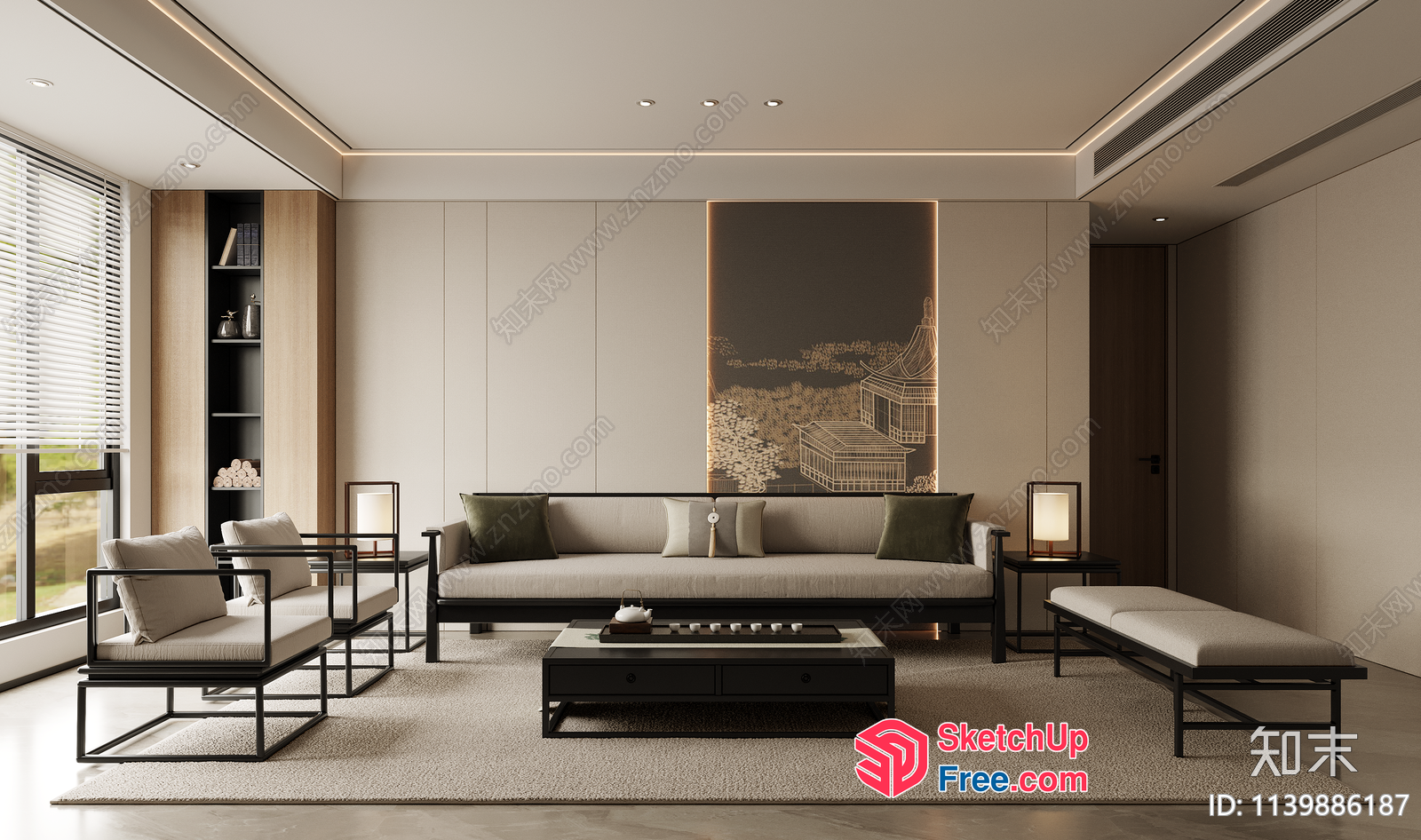 Minimalist Japanese-Style Living Room With Modern Furniture 3D SketchUp File