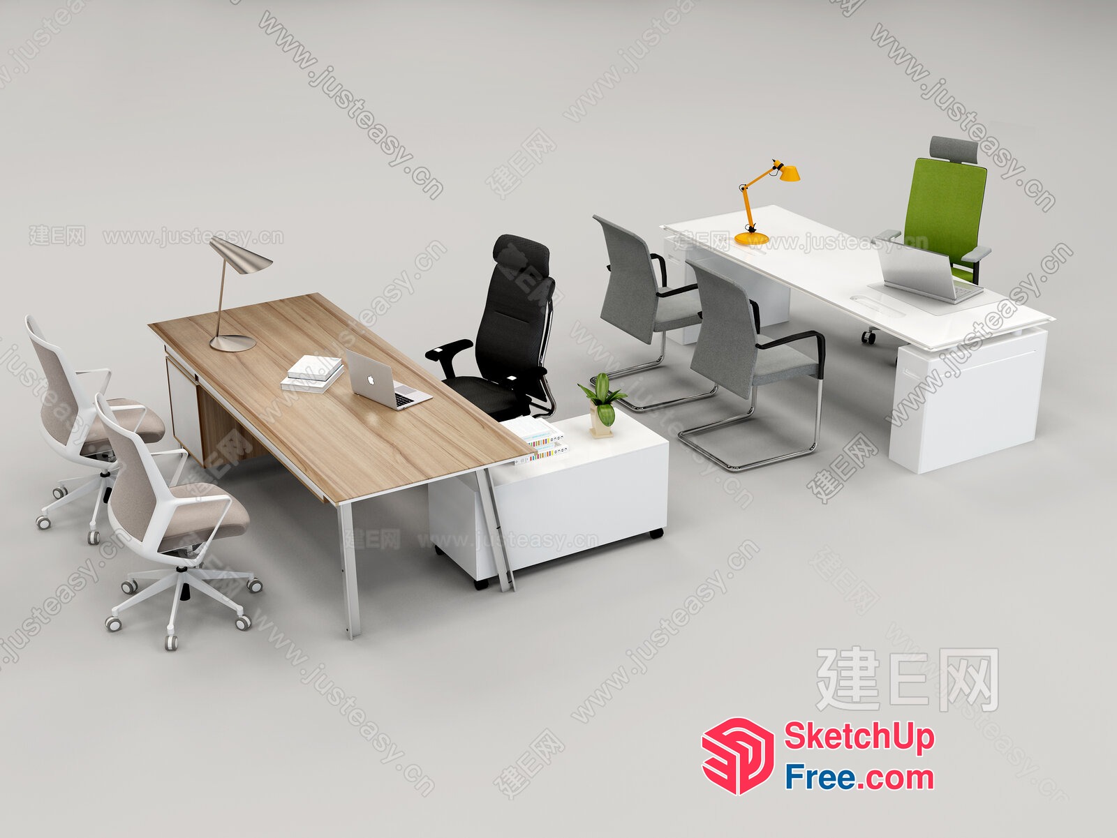 Modern Office Furniture Arrangement 3D SketchUp File