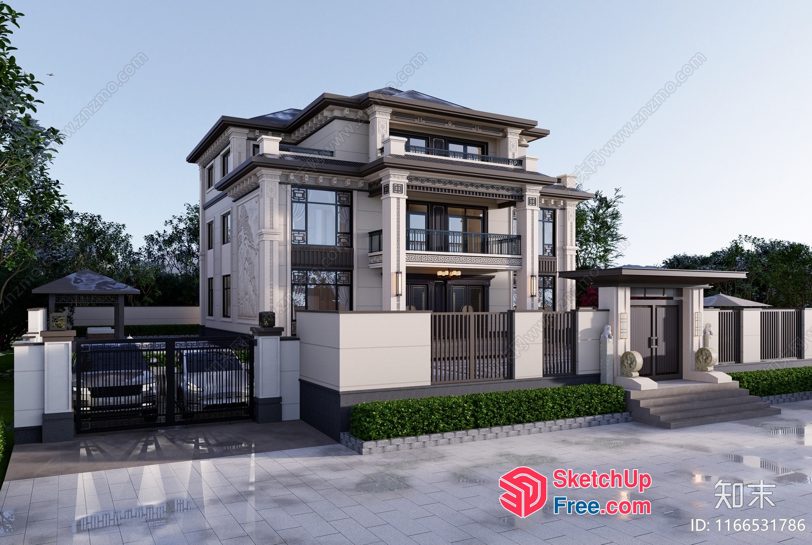 Large White House With Pillars And Balconies 3D SketchUp File