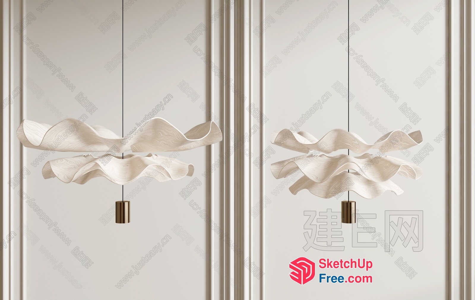 Modern Hanging Lamp With White Fabric Shades 3D SketchUp File