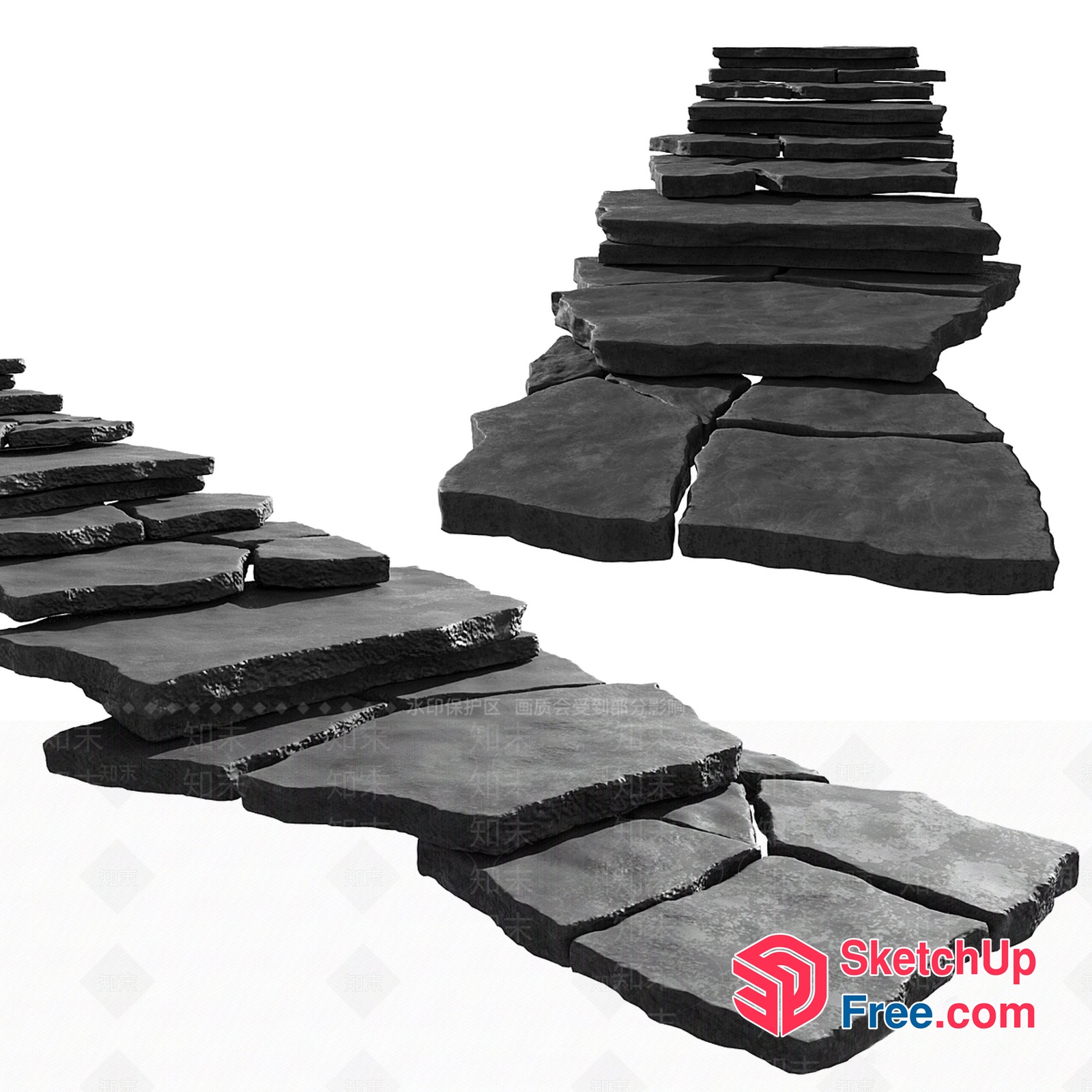Stone Stairway Leading To A Stack Of Slabs 3D SketchUp File
