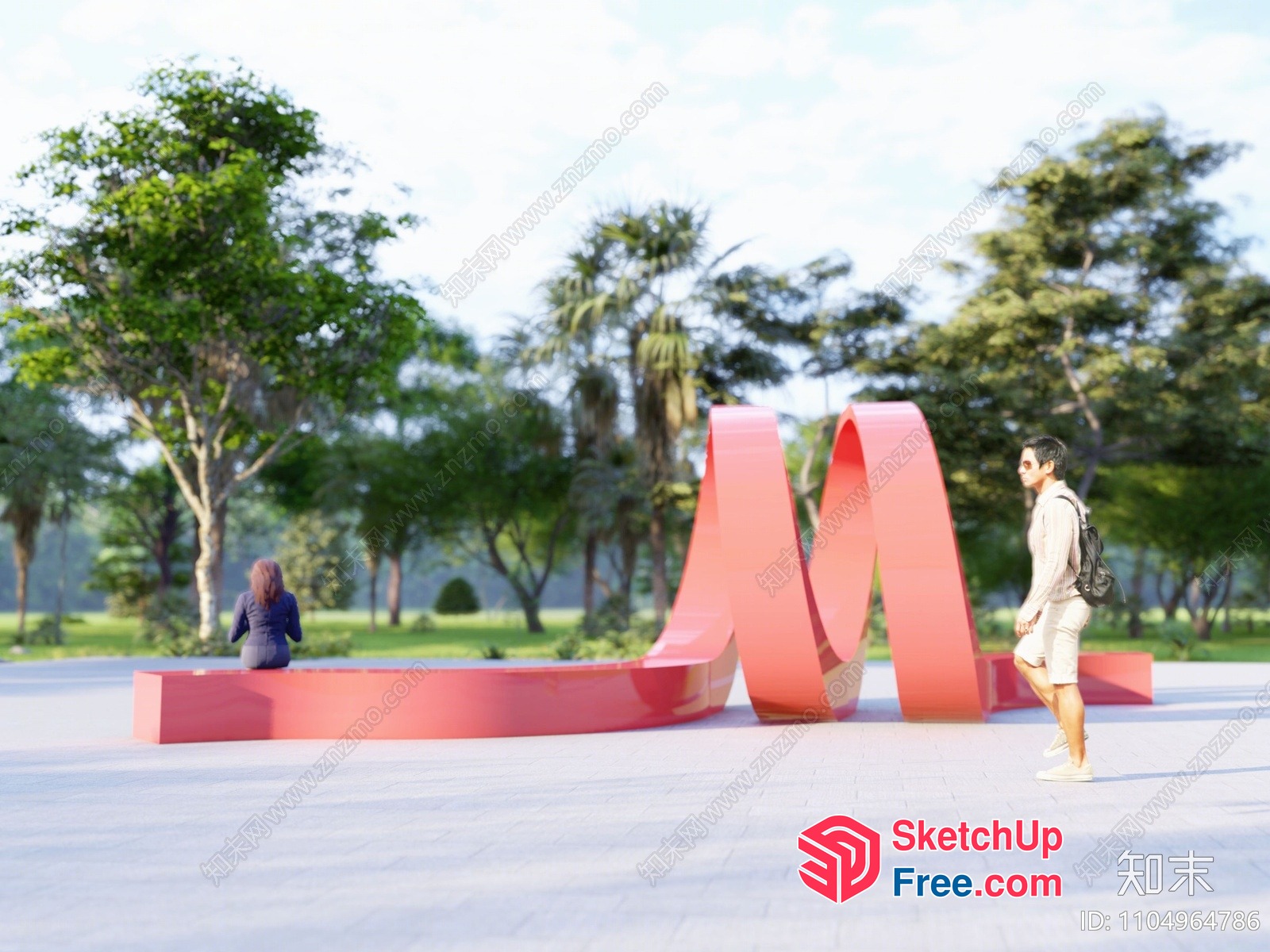 Red Sculpture In A Park Setting 3D SketchUp File