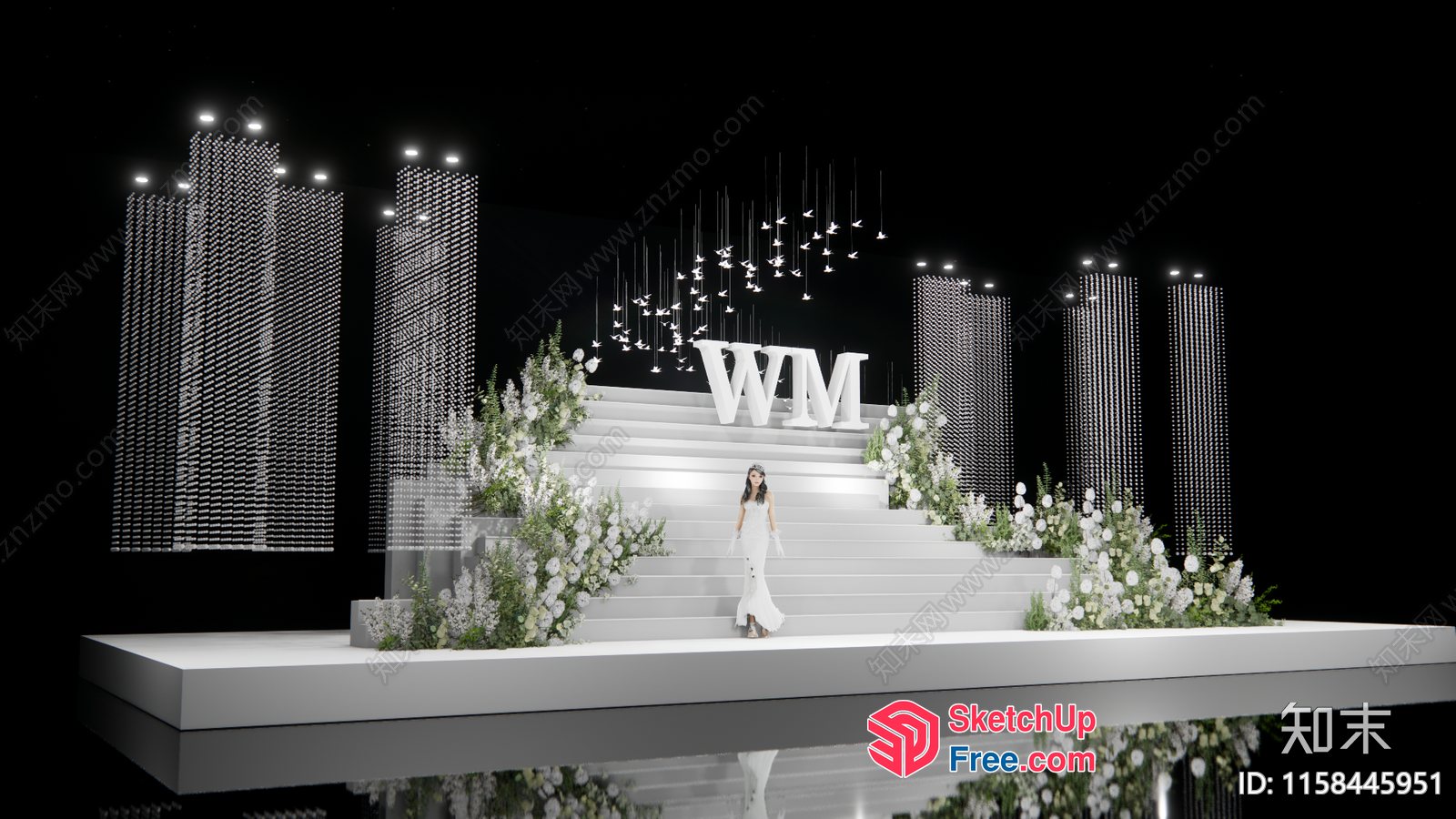 Elegant White Wedding Stage With Modern Cityscape 3D SketchUp File