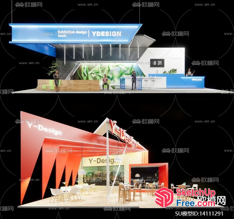 Modern Exhibition Booth Design With Vibrant Color Scheme 3D SketchUp File