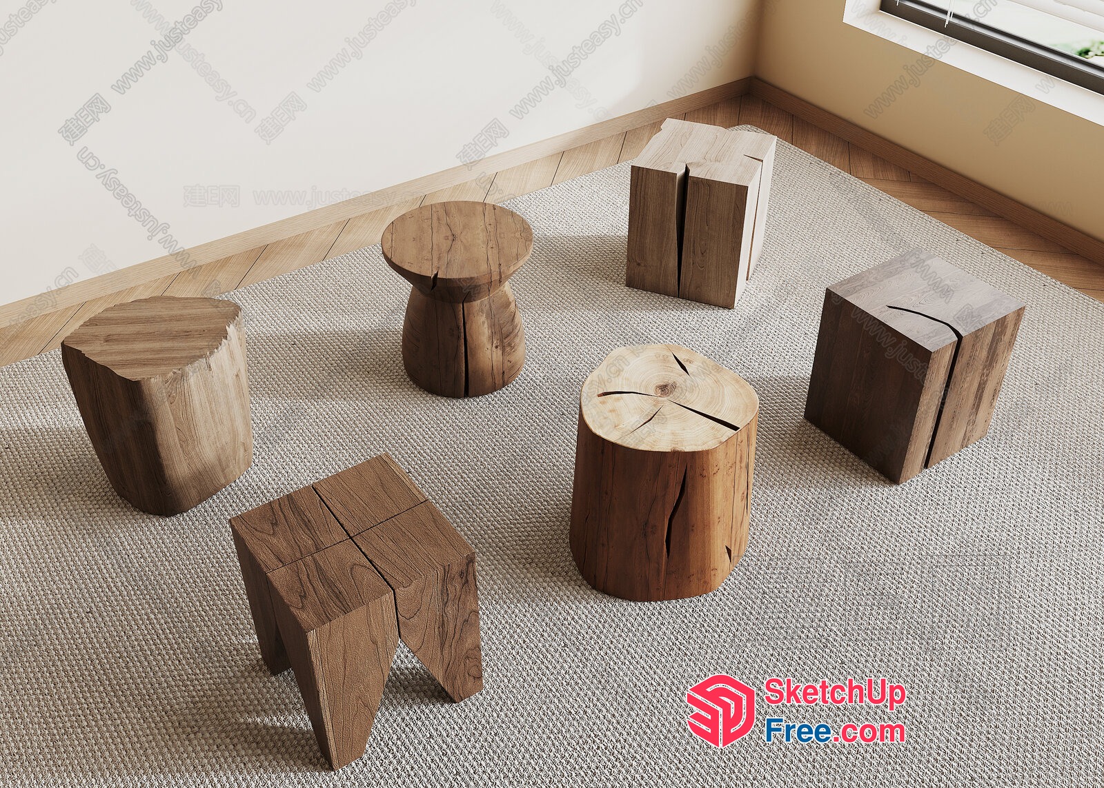 Simple Wooden Stools In A Circle 3D SketchUp File