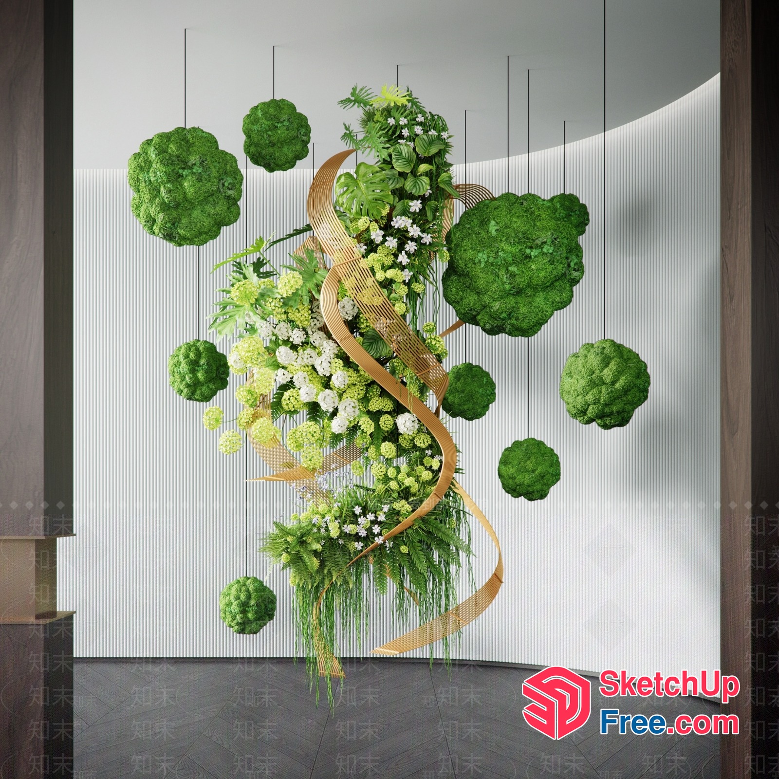 Green And White Floral Arrangement With Gold Accents 3D SketchUp File
