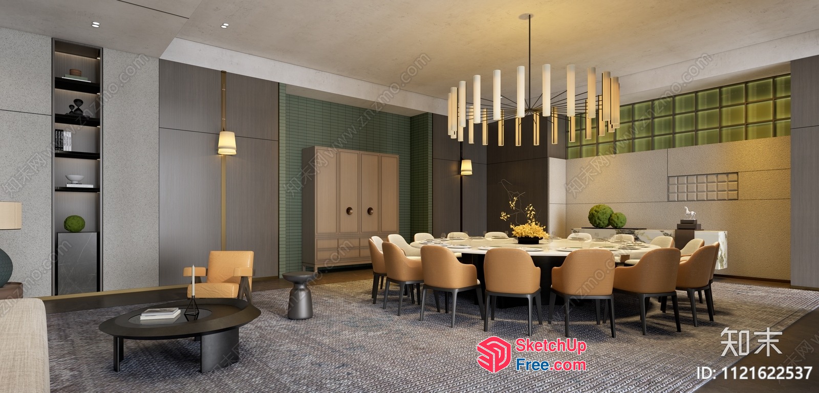 Elegant Dining Room With Modern Lighting And Table Setting 3D SketchUp File