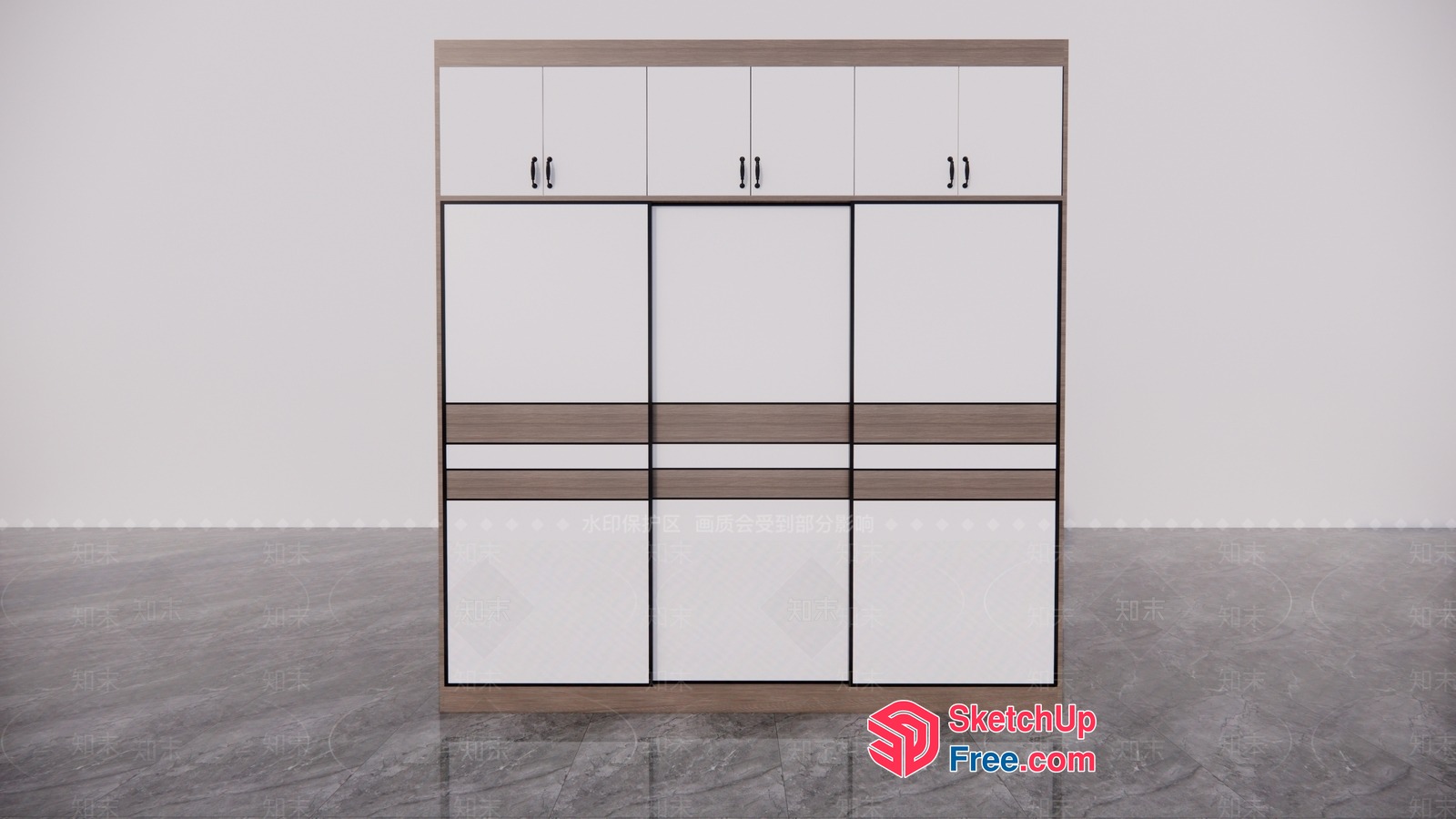 Modern Minimalist White And Brown Wardrobe 3D SketchUp File