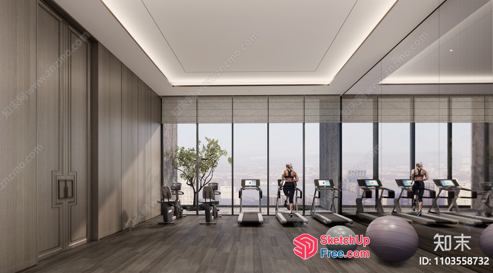 Modern Gym Interior With City View 3D SketchUp File