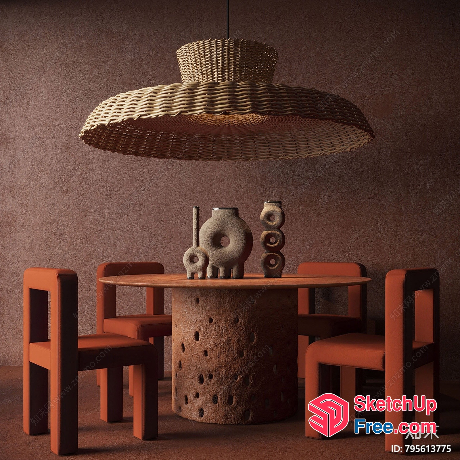 Earthy Toned Dining Room With Unique Decor 3D SketchUp File