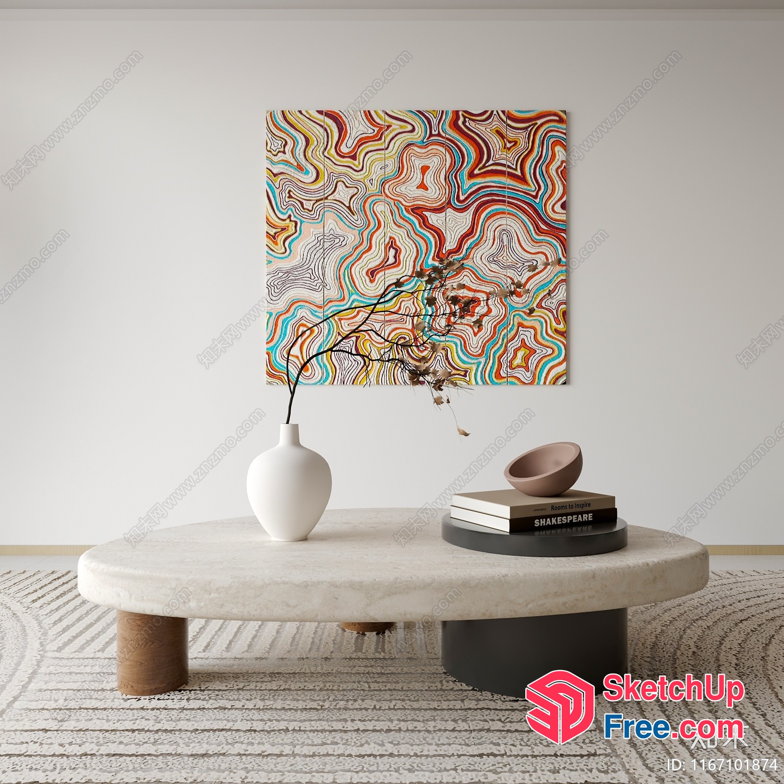 Modern Minimalist Living Room With Vibrant Artwork 3D SketchUp File