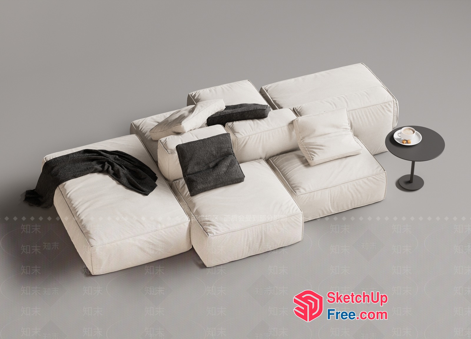 White Couches With Pillows And Blankets 3D SketchUp File