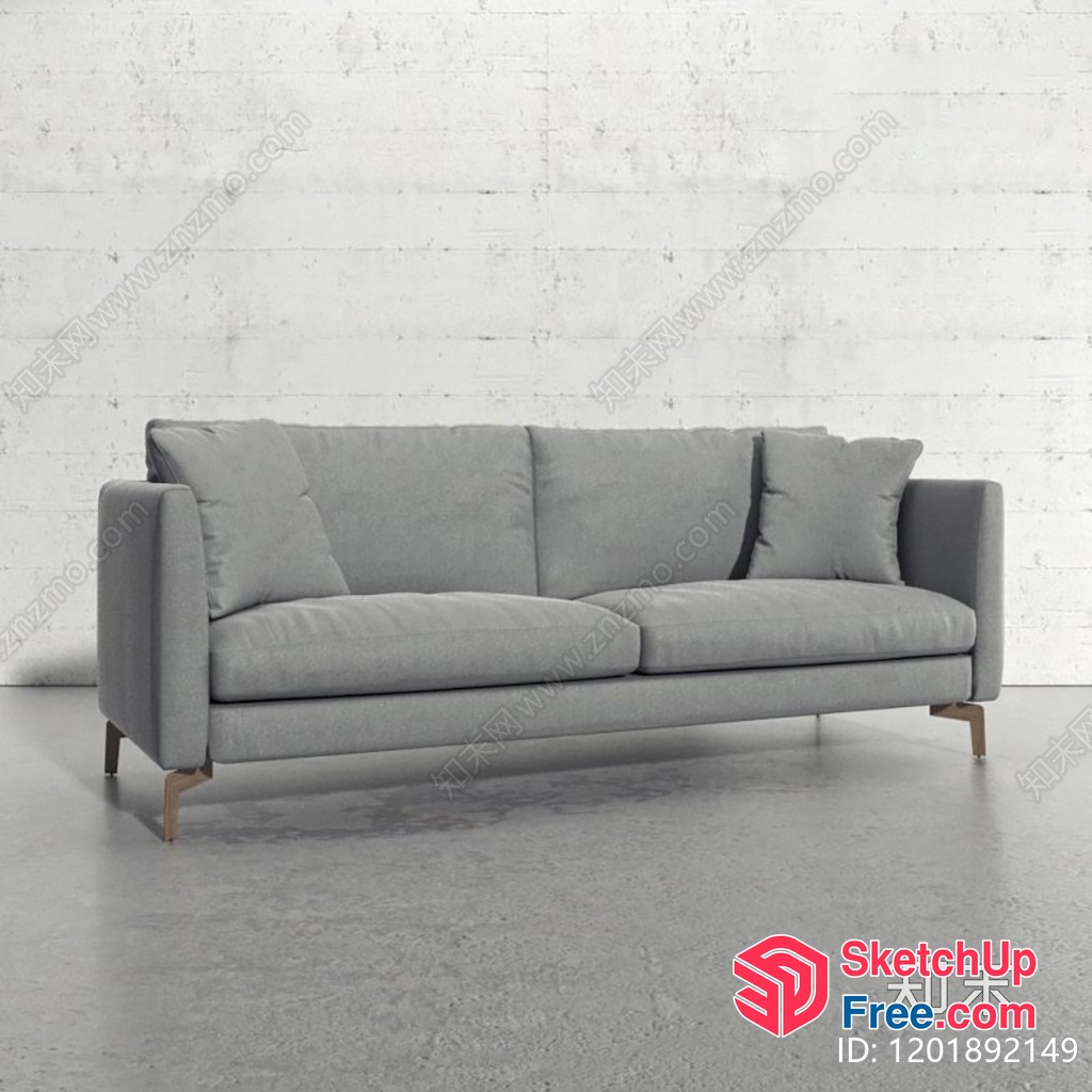 Light Grey Fabric Sofa With Sleek Design And Metal Legs 3D SketchUp File