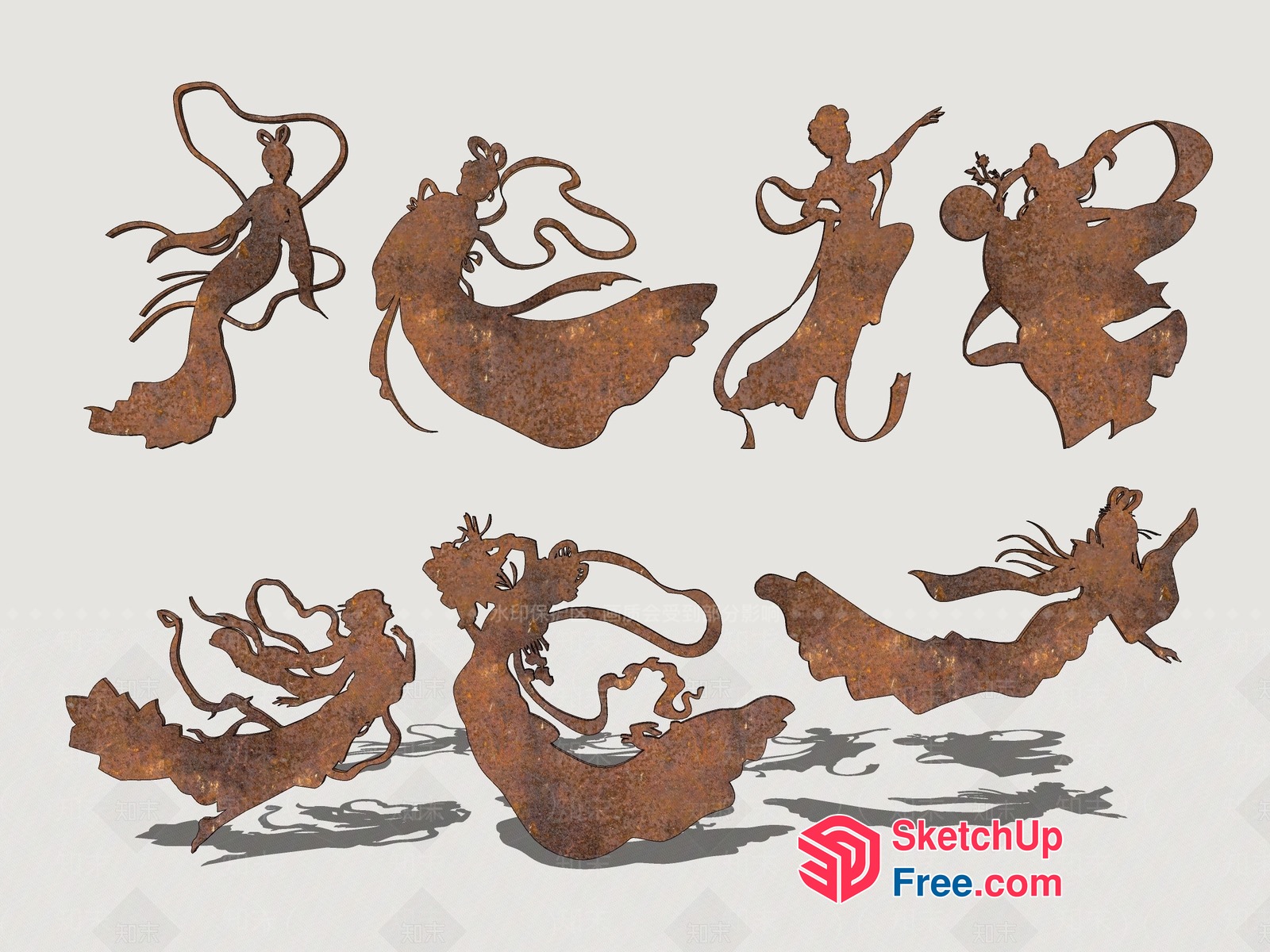 Rustic Metal Silhouettes Of Dancers And Dragons 3D SketchUp File
