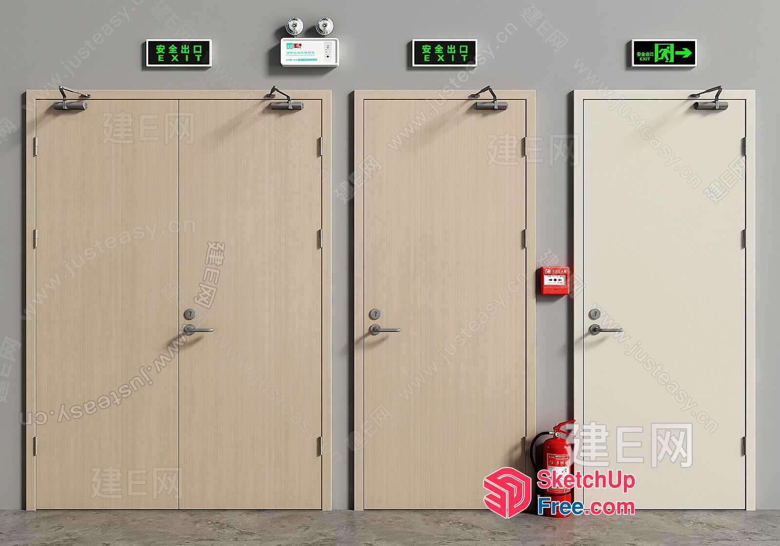 Emergency Exit Doors And Fire Extinguishers 3D SketchUp File