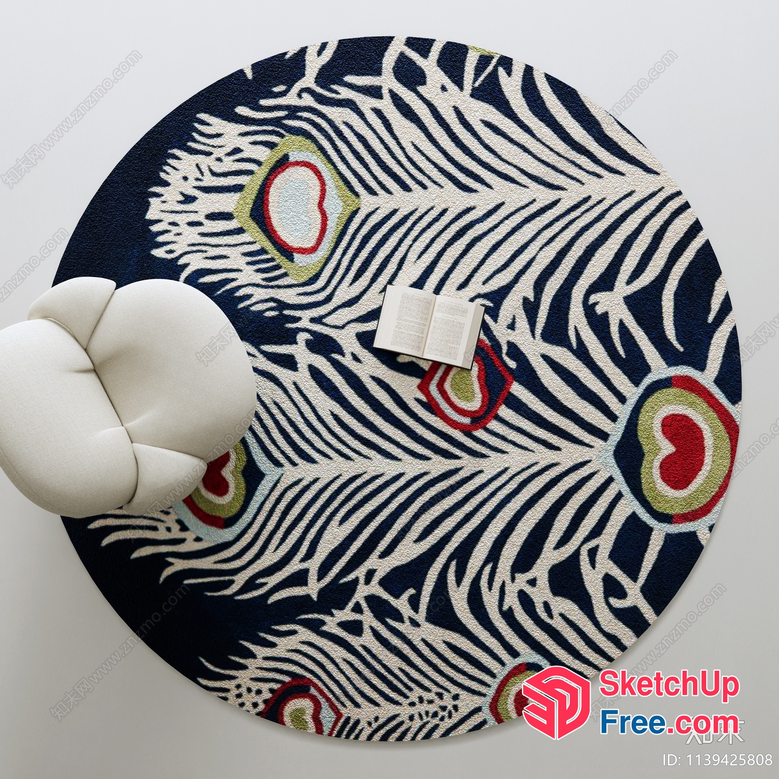 Peacock Feather Patterned Rug With Chair And Book 3D SketchUp File