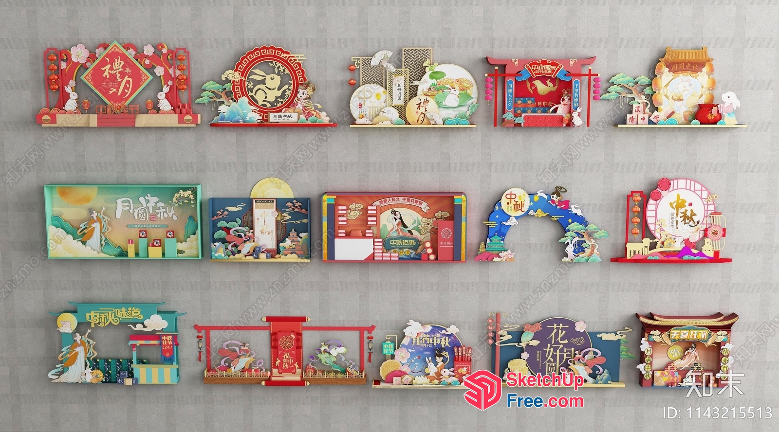 Colorful Asian-Inspired Decorative Shelves 3D SketchUp File