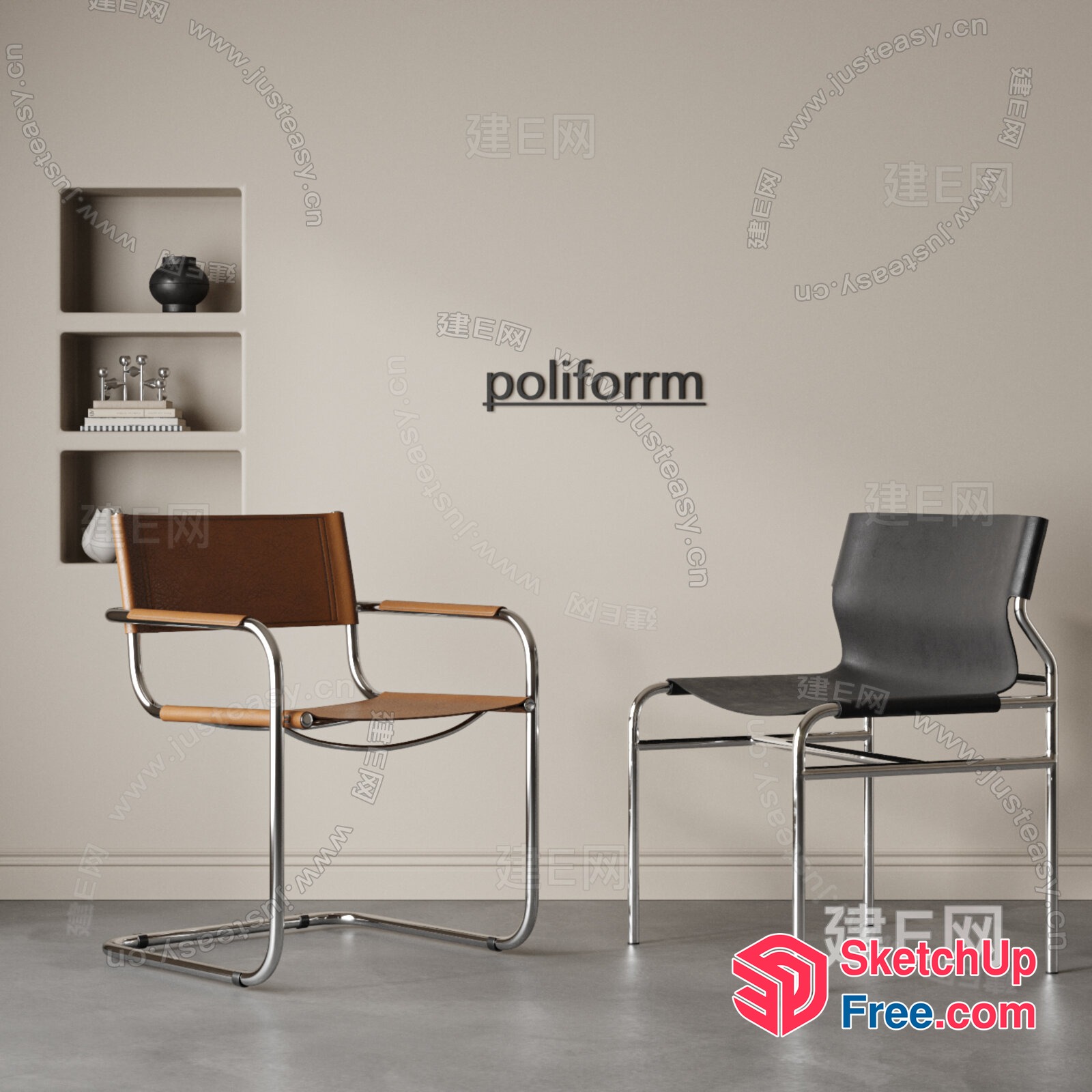 Poliform Chairs In Minimalist Style Interior 3D SketchUp File