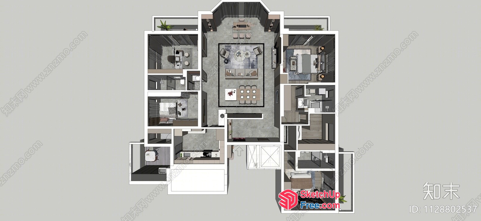 Modern Apartment Plan With Spacious Living Room And Kitchen 3D SketchUp File
