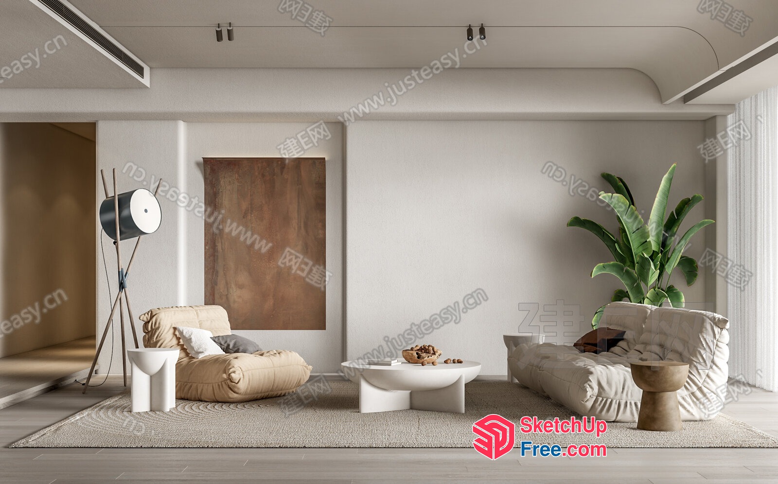 Minimalist Modern Living Room With Neutral Tones 3D SketchUp File