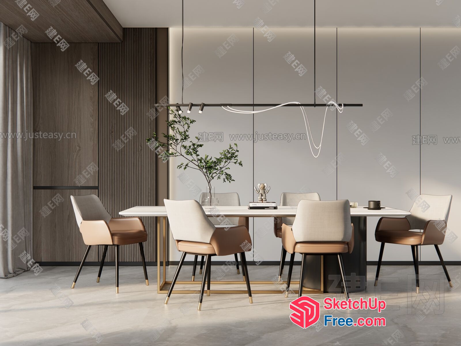Modern Minimalist Dining Room With Sleek Furniture And Neutral Colors 3D SketchUp File