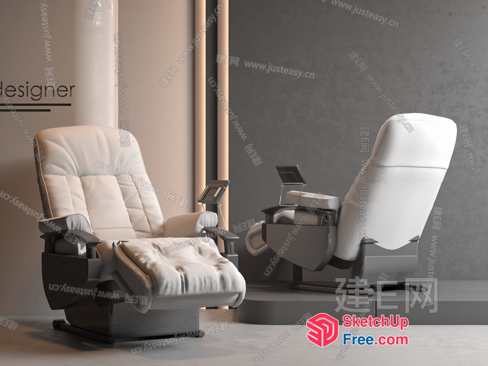 Modern Minimalist White Leather Armchair And Matching Footstool 3D SketchUp File