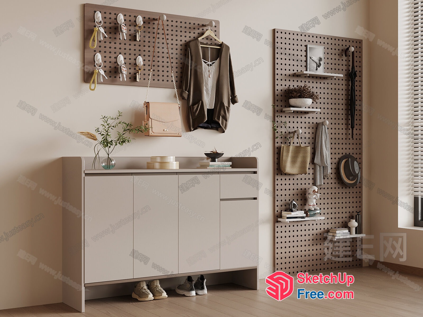 Modern Storage And Organization In A Neutral Toned Room 3D SketchUp File