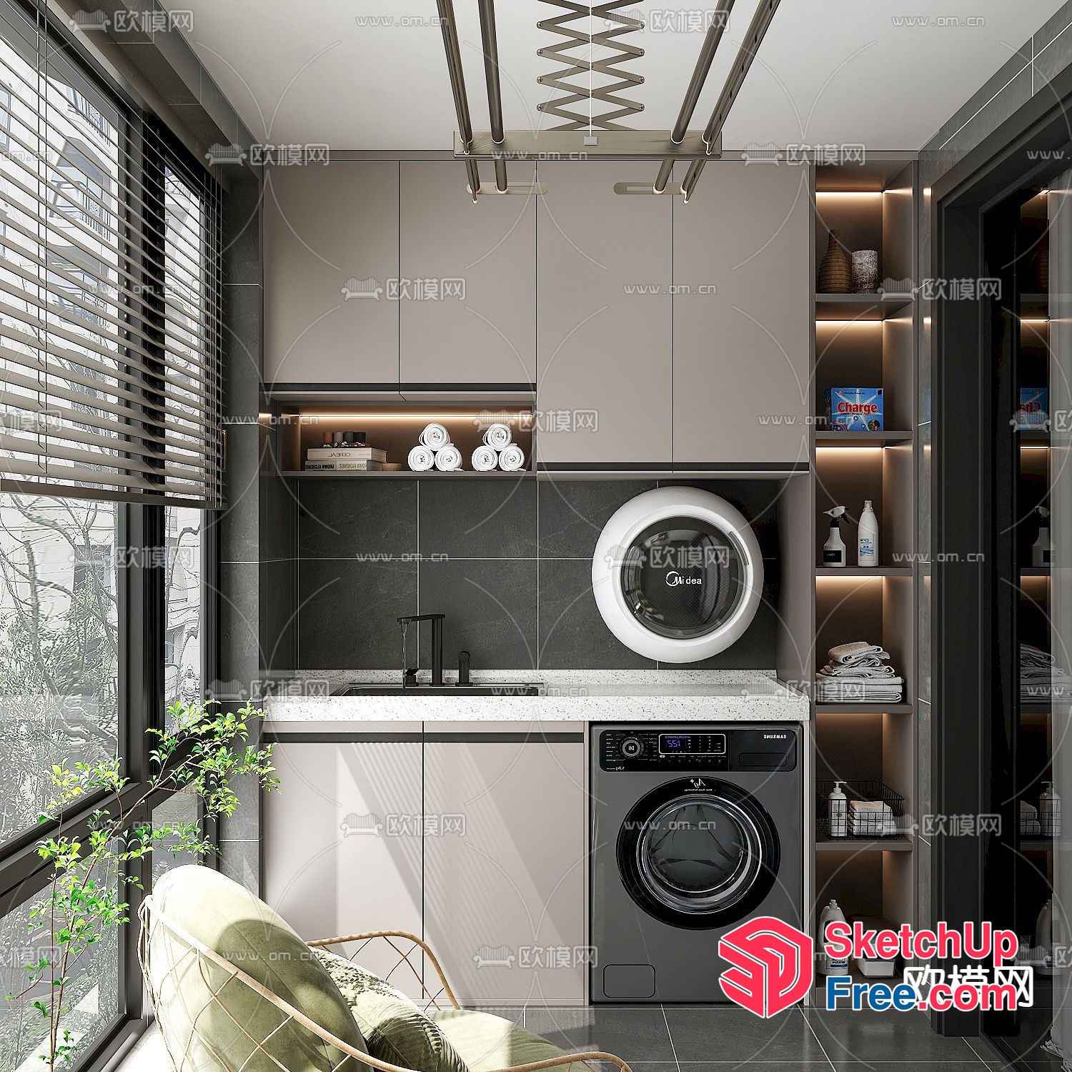 Modern Laundry Room With Sleek Appliances And Natural Light 3D SketchUp File
