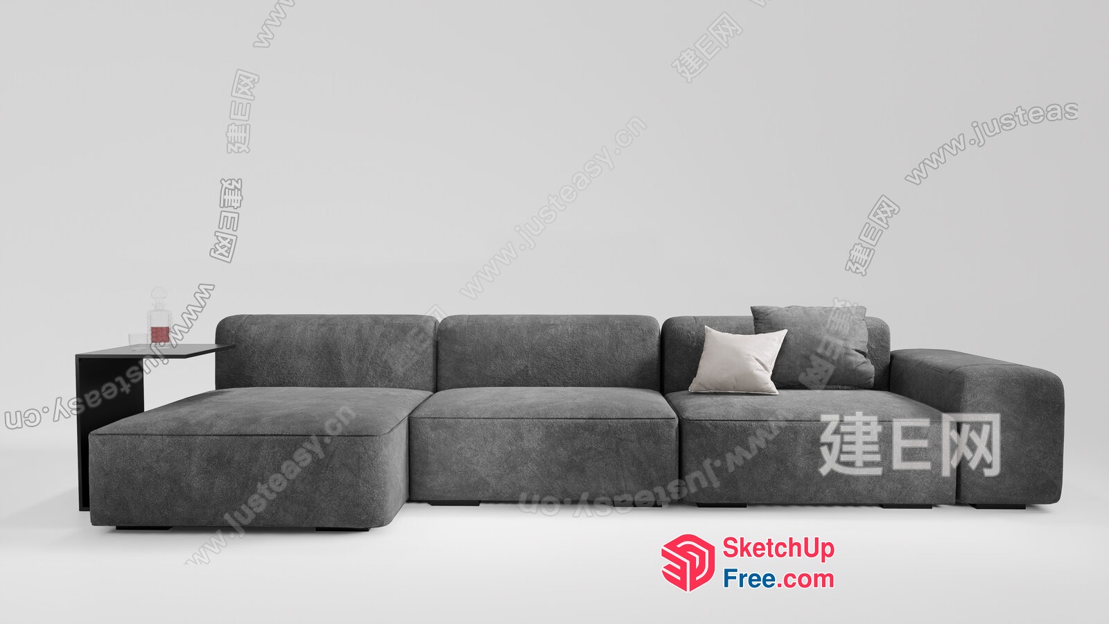 Modern L-Shaped Sofa With Pillows And Side Table 3D SketchUp File