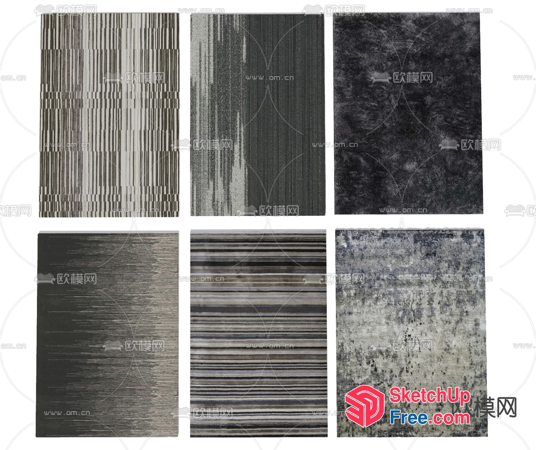 Modern Grey And White Patterned Textured Rug Collection 3D SketchUp File