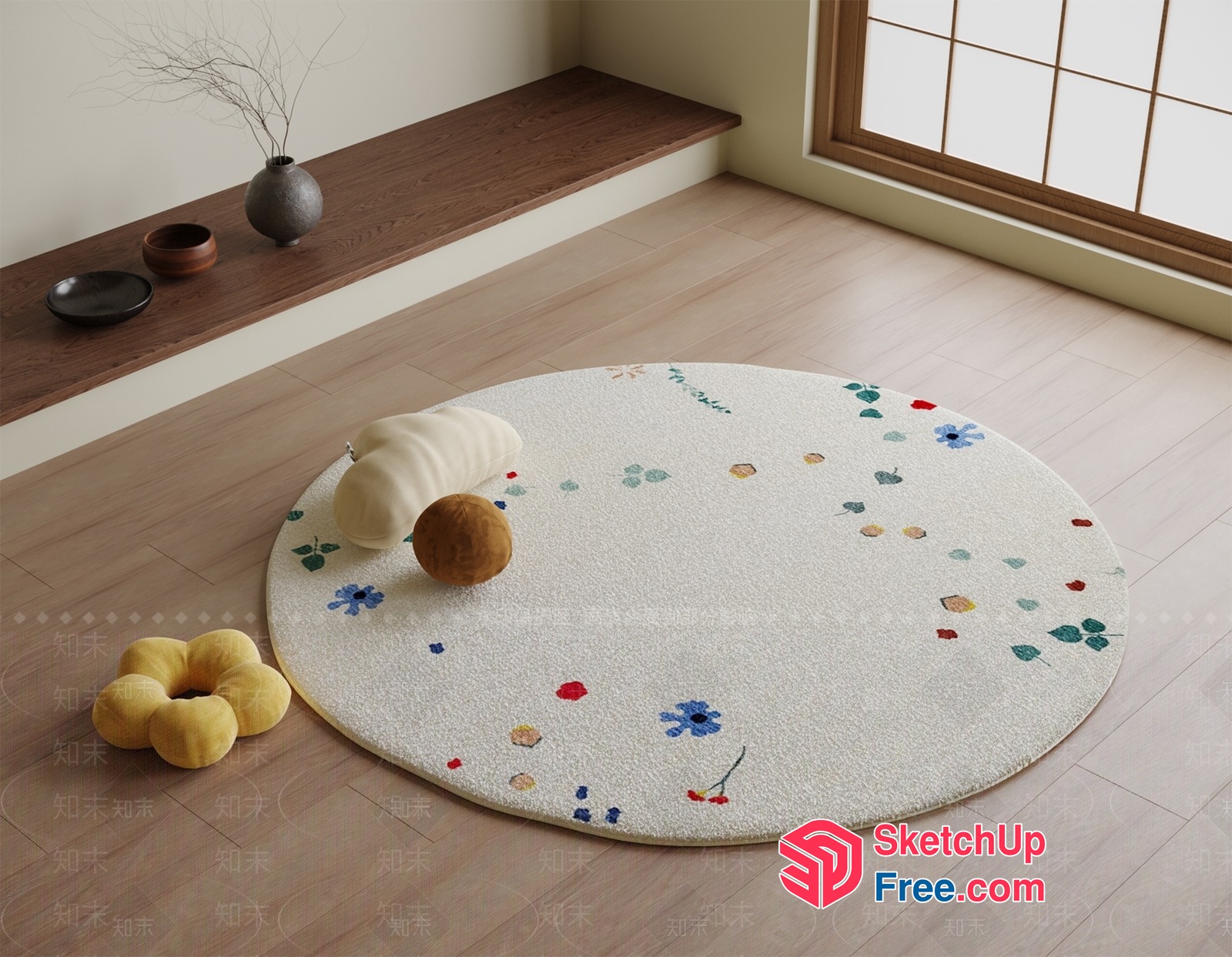 Floral Embroidered Round Rug 3D SketchUp File